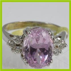 Genuine  6.24 ctw  Pink Kunzite Ring  14KT White Gold  Ring Size  5.75