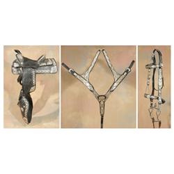 Silver Mounted Saddle, Bridle and Martingale, Olson Nolte Silver