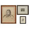 Image 1 : Dave Powell, charcoal drawing and 2 etchings