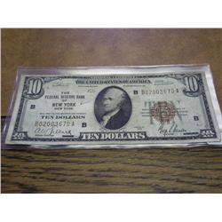 1929 $10 NATIONAL CURRENCY (NEW YORK)