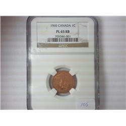 1965 CANADA ONE CENT NGC PL 65 RB