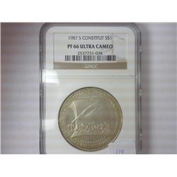 1987-S CONSTITUTION SILVER DOLLAR NGC PF66 ULTRA