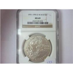 1991-95-D WWII SILVER DOLLAR NGC MS69