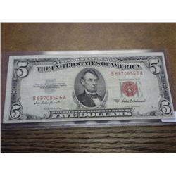 1953-A US $5 LEGAL TENDER NOTE RED SEAL