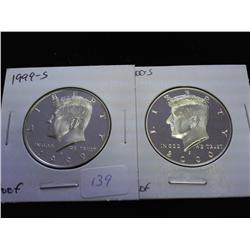 1999-S & 2000-S KENNEDY HALF DOLLARS (GEM PROOF)