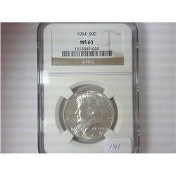 1964 KENNEDY HALF DOLLAR NGC MS63