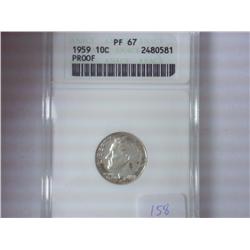 1959 ROOSEVELT DIME ANACS PF67