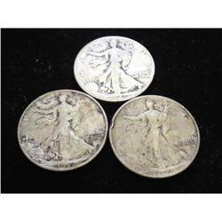 1941, 42 & 42 WALKING LIBERTY HALF DOLLARS