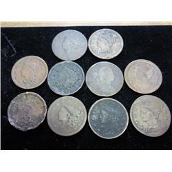 10 ASSORTED US LARGE CENTS VARIOUS PROBLEMS
