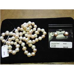 24" GENUINE FRESHWATER PEARL NECKLACE & EARRINGS