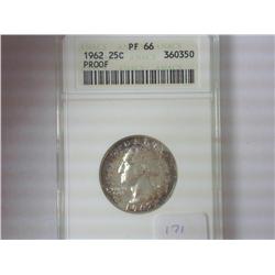 1962 WASHINGTON SILVER QUARTER ANACS PF66