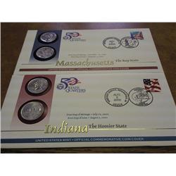 2 US MINT 50 STATE QUARTERS FDC'S (IN & MA)