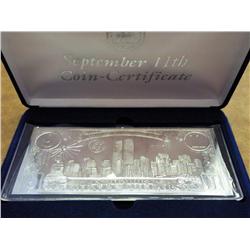 SEPT. 11TH COIN CERTIFICATE IN SILVER LEAF