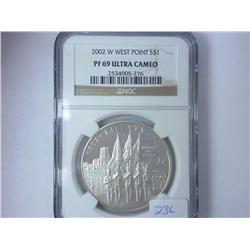 2002-W WEST POINT SILVER DOLLAR NGC PF69