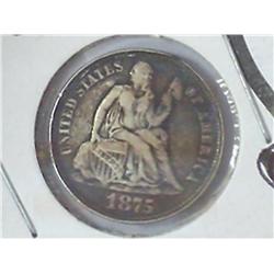 1875-CC SEATED LIBERTY DIME (EXTRA FINE)