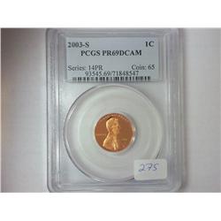 2003-S LINCOLN CENT PCGS PR69DCAM