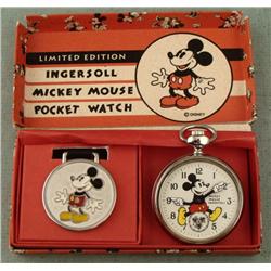 Ingersoll Mickey Mouse Pocket Watch Ltd Ed w/Fob In Box