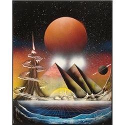 Sci Fi Fantasy Art Original Airbrush Painting -Pyramids