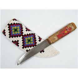 BUFFALO SKINNING KNIFE W/ NATIVE AMERICAN INDIAN B