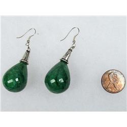 PAIR OF STERLING SILVER AND NATURAL EMERALD EARRIN