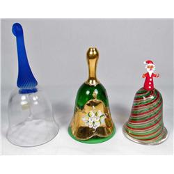 LOT OF 3 VINTAGE ART GLASS BELLS - 2 are Murano an