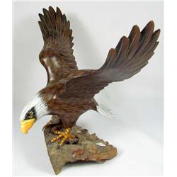 CARVED WOODEN EAGLE STATUE - Approx. 10.5" tall