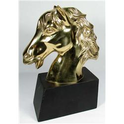 HORSE HEAD STATUE - GOLD COLOR W/ BLACK BASE - App
