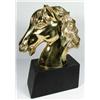 Image 1 : HORSE HEAD STATUE - GOLD COLOR W/ BLACK BASE - App