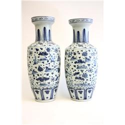 Pair of porcelain white & blue vases