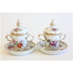 Pair 19th c. covered cup holders signed