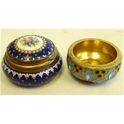 18th or 19th c. enamel pill box & salt cellar