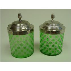 Pair green cut to clear biscuit jars