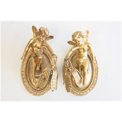 Pair gilt bronze figural cherub sconces