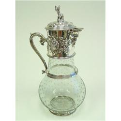 Etched glass & silver plated figural pitcher