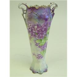 R.S. Prussia floral decorated double handle vase