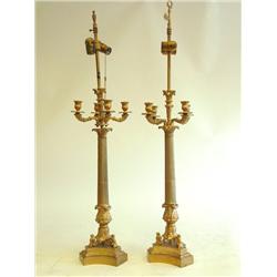 Pair Empire gilt metal candelabrum