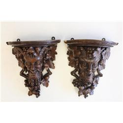 Pair wood carved wall brackets