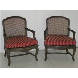 Pair Louis XV style  French cane arm chairs