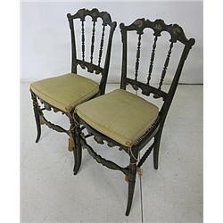 Pair of 19th c. stenciled ebony side chairs