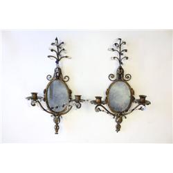 Antique iron mirrored sconces with glass drops