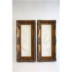 Pair of gilt framed & marble plaques
