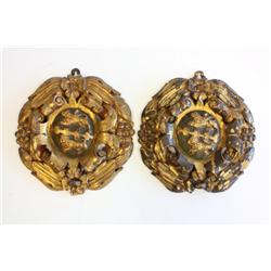 Pair old Italian carved & gilded wood appliques