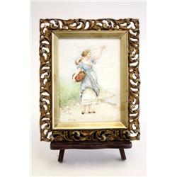 19thc. Limoges  plaque of "Young Lady"