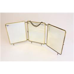 19th c. trifold vanity brass framed vanity mirror