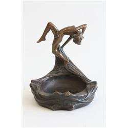 Bronze clad Art Nouveau figural ashtray ca. 1920's