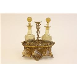 Unusual brass & enamel glass tantalus set