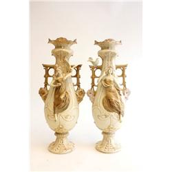 Pair Royal Dux figural vases