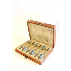 Six Russian gilt silver & enamel spoons