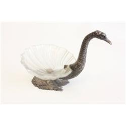 German silver bird with etched glass dish