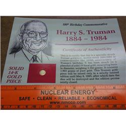 SOLID 14K GOLD TRUMAN TOKEN 1.965 GRAINS OF GOLD